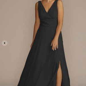 David’s bridal-dress black Chiffon v-neck long bridesmaid dress STYLE# F19831